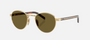 Prada PR B52S 5AK09Z round sunglasses for women in full rim steel, with gold frame, and dark brown lenses.