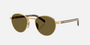Prada PR B52S 5AK09Z round sunglasses for women in full rim steel, with gold frame, and dark brown lenses.
