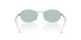 Prada PR B53S 1BC40N oval sunglasses for women in full rim steel, with silver frame, and sky blue lenses. 49mm in lens size, 21mm in bridge size, and 145mm in temple length.