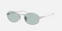 Prada PR B53S 1BC40N oval sunglasses for women in full rim steel, with silver frame, and sky blue lenses. 49mm in lens size, 21mm in bridge size, and 145mm in temple length.