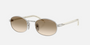 Prada PR B53S 1BC80K oval sunglasses for women in full rim steel, with silver frame, and light yellow with brown lenses. 52mm in lens size, 21mm in bridge size, and 145mm in temple length.