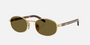Prada PR B53S 5AK09Z oval sunglasses for women in full rim steel, with gold frame, and dark brown lenses.