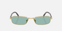 Prada PR B54S 5AK40K rectangular sunglasses for men in full rim metal, with gold frame, and petrol green lenses. 54mm in lens size, 20mm in bridge size, and 145mm in temple length.