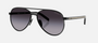 Prada PR B57S AAV90A pilot sunglasses for women in full rim steel, with black frame, and grey gradient lenses. 59mm in lens size, 15mm in bridge size, and 145mm in temple length.
