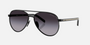 Prada PR B57S AAV90A pilot sunglasses for women in full rim steel, with black frame, and grey gradient lenses. 59mm in lens size, 15mm in bridge size, and 145mm in temple length.