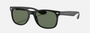 Ray-Ban Junior New Wayfarer Kids RJ9052S 100/71 square sunglasses for kids in full rim injected, with polished black frame, and dark green lenses. 47mm in lens size, 15mm in bridge size, and 125mm in temple length.