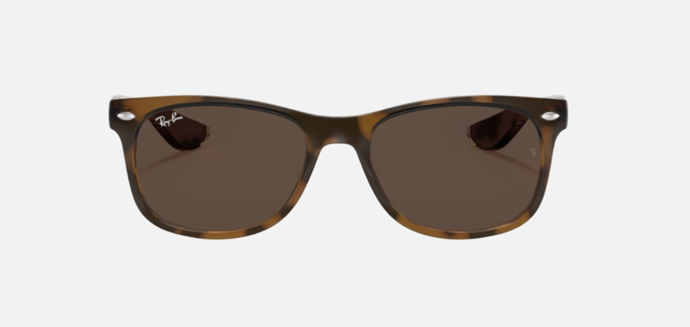 Ray-Ban Junior New Wayfarer Kids RJ9052S 152/73 square sunglasses for kids in full rim injected, with polished havana frame, and dark brown lenses. 47mm in lens size, 15mm in bridge size, and 125mm in temple length.