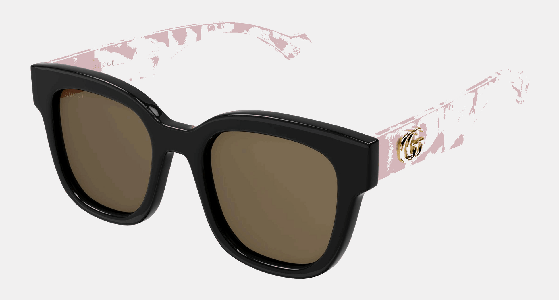 Gucci GG0998S 005 women's full rim square sunglasses in a pink acetate frame with brown lenses. Features a 52 mm lens size, 21 mm bridge size, and 145 mm temple length. Available in Dubai, UAE.