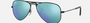 Ray-Ban Junior Aviator Kids RJ9506S 201/55 pilot sunglasses for kids in full rim metal, with matte black frame, and blue flash lenses. 52mm in lens size, 14mm in bridge size, and 125mm in temple length.