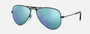 Ray-Ban Junior Aviator Kids RJ9506S 201/55 pilot sunglasses for kids in full rim metal, with matte black frame, and blue flash lenses. 52mm in lens size, 14mm in bridge size, and 125mm in temple length.