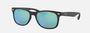 Ray-Ban Junior New Wayfarer Kids RJ9052S 100S55 square sunglasses for kids in full rim injected, with matte black frame, and blue lenses. 47mm in lens size, 15mm in bridge size, and 125mm in temple length.