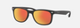 Ray-Ban Junior New Wayfarer Kids RJ9052S 100S6Q square sunglasses for kids in full rim injected, with matte black frame, and brown mirrored orange lenses. 47mm in lens size, 15mm in bridge size, and 125mm in temple length.