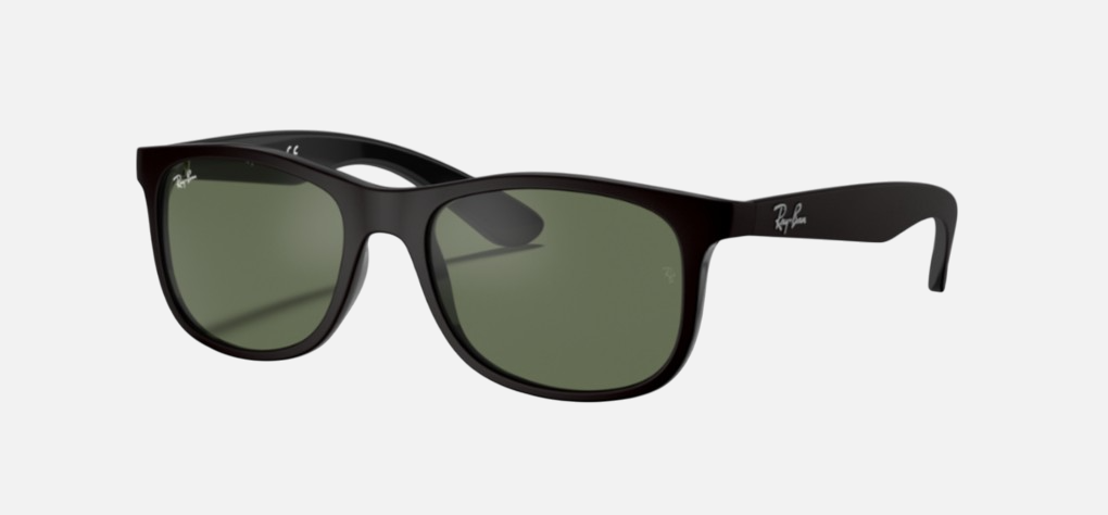 Ray-Ban Junior RJ9062S 701371 square sunglasses for kids in full rim injected, with matte black frame, and dark green lenses. 48mm in lens size, 16mm in bridge size, and 125mm in temple length.