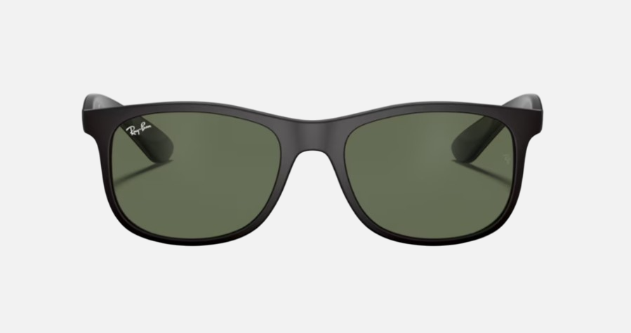 Ray-Ban Junior RJ9062S 701371 square sunglasses for kids in full rim injected, with matte black frame, and dark green lenses. 48mm in lens size, 16mm in bridge size, and 125mm in temple length.