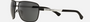 Emporio Armani EA 2033 309487 rectangular sunglasses for men in full rim metal, with rubber black frame, and grey lenses. 64mm in lens size, 15mm in bridge size, and 130mm in temple length.