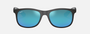 Ray-Ban Junior RJ9062S 701355 square sunglasses for kids in full rim injected, with matte black frame, and blue flash lenses. 48mm in lens size, 16mm in bridge size, and 125mm in temple length.