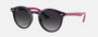 Ray-Ban Junior RJ9064S 70218G phantos sunglasses for kids in full rim injected, with polished violet frame, and light grey gradient dark grey
  lenses. 44mm in lens size, 19mm in bridge size, and 130mm in temple length.