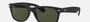Ray-Ban New Wayfarer RB2132 622 square sunglasses for unisex in full rim plastic, with matte rubber black frame, and green lenses. 55mm in lens size, 18mm in bridge size, and 145mm in temple length.