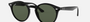 Ray-Ban RB2180 601/71 round sunglasses for unisex in full rim plastic, with black frame, and dark green lenses. 49mm in lens size, 21mm in bridge size, and 145mm in temple length.