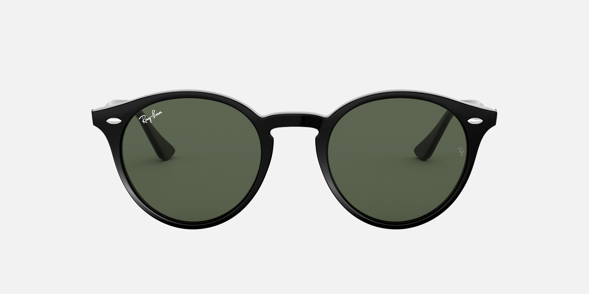 Ray-Ban RB2180 601/71 round sunglasses for unisex in full rim plastic, with black frame, and dark green lenses. 49mm in lens size, 21mm in bridge size, and 145mm in temple length.