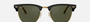 Ray-Ban Clubmaster Classic RB3016 W0365 square sunglasses for unisex in full rim plastic, with black on gold frame, and green lenses. 51mm in lens size, 21mm in bridge size, and 140mm in temple length.