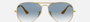 Ray-Ban Aviator Gradient RB3025 001/3F aviator sunglasses for unisex in full rim metal, with gold frame, and light blue lenses. 62mm in lens size, 14mm in bridge size, and 135mm in temple length.