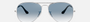 Ray-Ban Aviator Gradient RB3025 003/3F aviator sunglasses for unisex in full rim metal, with silver frame, and light blue gradient lenses. 58mm in lens size, 14mm in bridge size, and 135mm in temple length.