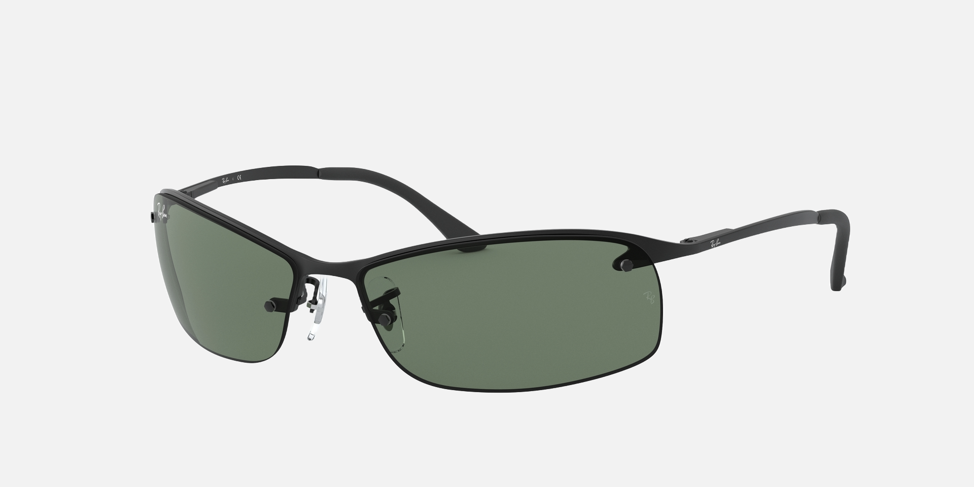 Ray-Ban RB3183 006/71 men's semi-rimless rectangle sunglasses in a matte black metal frame with green lenses. Features a 63 mm lens size, 15 mm bridge size, and 125 mm temple length. Available in Dubai, UAE.