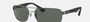 Ray-Ban RB3445 004 rectangular sunglasses for men in full rim metal, with gunmetal frame, and green classic g-15 lenses. 61mm in lens size, 17mm in bridge size, and 130mm in temple length.