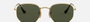 Ray-Ban Hexagonal Flat Lenses RB3548N 001 hexagonal sunglasses for unisex in full rim metal, with gold frame, and green lenses. 51mm in lens size, 21mm in bridge size, and 145mm in temple length.