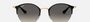 Ray-Ban RB3578 187/11 round sunglasses for women in semi-rimless metal, with black on gold frame, and grey gradient lenses. 50mm in lens size, 22mm in bridge size, and 145mm in temple length.