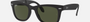 Ray-Ban Wayfarer Folding Classic RB4105 601S square sunglasses for men in full rim plastic, with black frame, and green lenses. 50mm in lens size, 22mm in bridge size, and 140mm in temple length.
