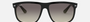 Ray-Ban Boyfriend RB4147 601/32 square sunglasses for men in full rim plastic, with black frame, and grey lenses. 60mm in lens size, 15mm in bridge size, and 145mm in temple length.