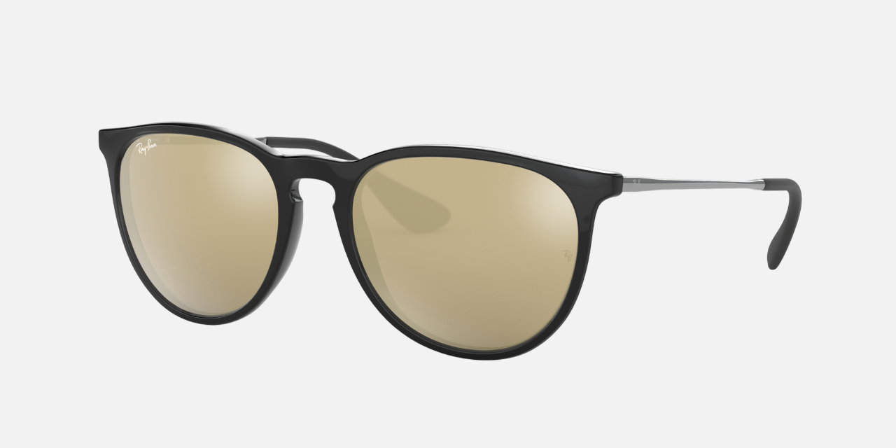 Ray-Ban Erika Color Mix RB4171 601/5A women's full rim phantos sunglasses in a polished black injected frame with gold lenses. Features a 54 mm lens size, 18 mm bridge size, and 145 mm temple length. Available in Dubai, UAE.