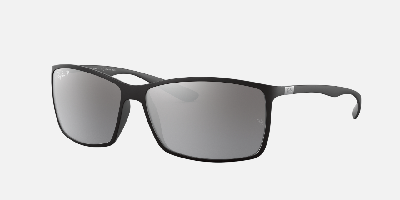 Ray-Ban Liteforce RB4179 601S82 men's full rim square sunglasses in a matte black injected frame with silver lenses. Features a 62 mm lens size, 13 mm bridge size, and 140 mm temple length. Available in Dubai, UAE.