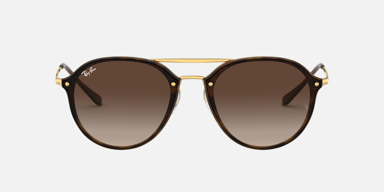 Ray-Ban Blaze Double Bridge RB4292N 710/13 round sunglasses for unisex in full rim plastic, with light havana frame, and brown gradient lenses. 62mm in lens size, 14mm in bridge size, and 145mm in temple length.