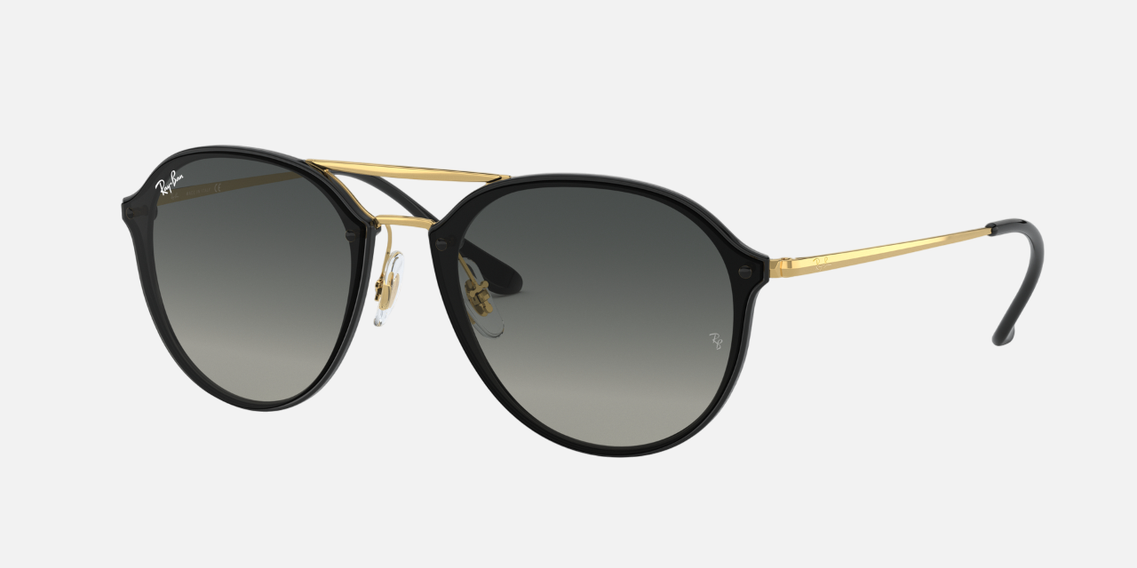 Ray-Ban Blaze Double Bridge RB4292N 601/11 round sunglasses for unisex in full rim plastic, with black frame, and grey gradient lenses. 62mm in lens size, 14mm in bridge size, and 145mm in temple length.