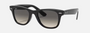 Ray-Ban Junior Wayfarer Kids RJ9066S 100/11 square sunglasses for kids in full rim injected, with polished black frame, and light grey/dark grey lenses. 47mm in lens size, 20mm in bridge size, and 130mm in temple length.