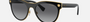 Versace VE2198 1002T3 round sunglasses for women in full rim metal, with black frame, and light grey gradient grey lenses. 54mm in lens size, 20mm in bridge size, and 145mm in temple length.