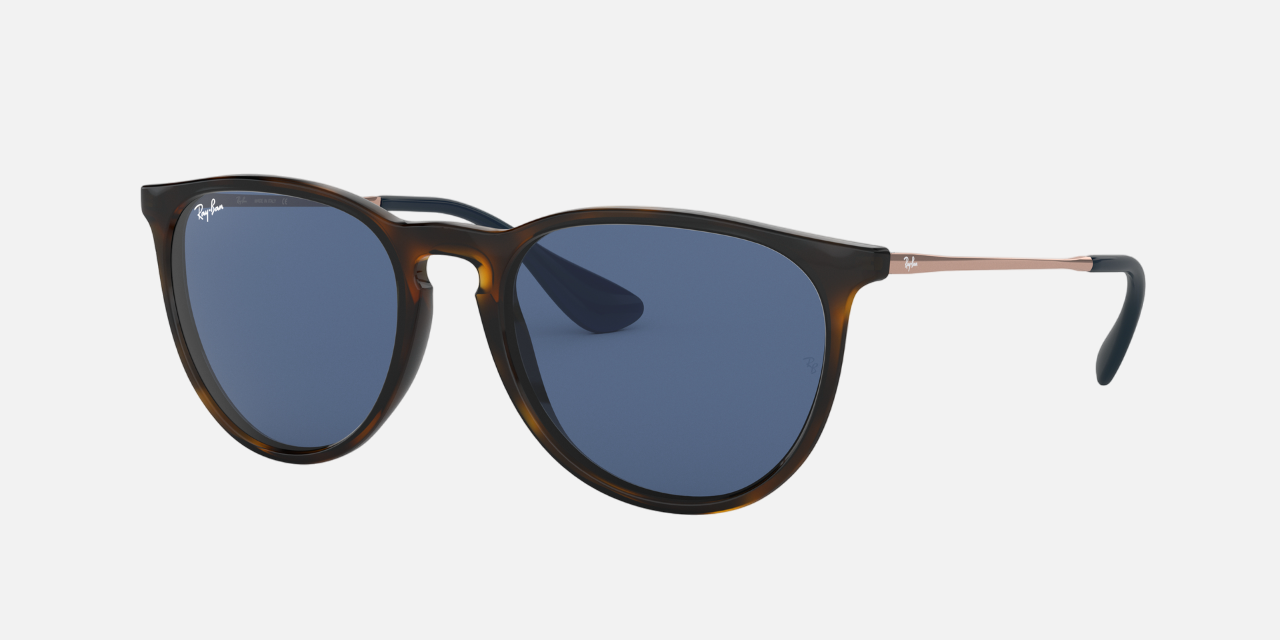 Ray-Ban Erika Color Mix RB4171 639080 women's full rim phantos sunglasses in a polished havana injected frame with blue lenses. Features a 54 mm lens size, 18 mm bridge size, and 145 mm temple length. Available in Dubai, UAE.
