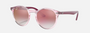 Ray-Ban Junior RJ9064S 7052V0 phantos sunglasses for kids in full rim injected, with polished transparent pink frame, and clear gradient red mirror red lenses. 44mm in lens size, 19mm in bridge size, and 130mm in temple length.