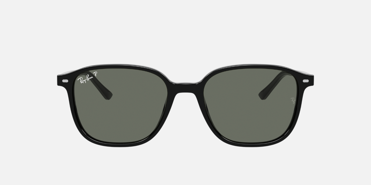 Ray-Ban Leonard RB2193 901/58 square sunglasses for unisex in full rim plastic, with black frame, and green lenses. 53mm in lens size, 18mm in bridge size, and 145mm in temple length.