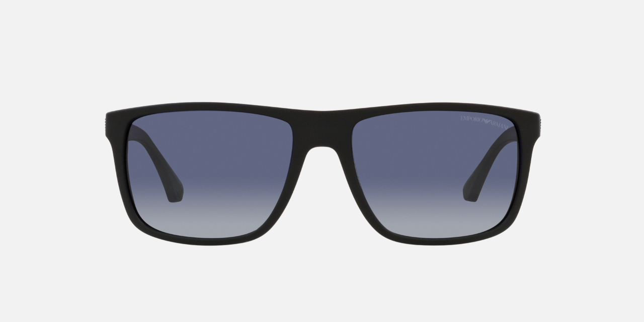 Emporio Armani black sunglasses with gradient lenses on a white background