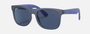 Ray-Ban Junior Justin Kids RJ9069S 706080 square sunglasses for kids in full rim injected, with matte transparent blue frame, and dark blue lenses. 48mm in lens size, 16mm in bridge size, and 130mm in temple length.