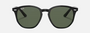 Ray-Ban Junior RJ9070S 100/71 irregular sunglasses for kids in full rim injected, with polished black frame, and dark green lenses. 46mm in lens size, 16mm in bridge size, and 130mm in temple length.