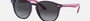 Ray-Ban Junior RJ9070S 70218G irregular sunglasses for kids in full rim injected, with polished violet frame, and grey gradient lenses. 46mm in lens size, 16mm in bridge size, and 130mm in temple length.