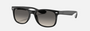 Ray-Ban Junior New Wayfarer Kids RJ9052S 100/11 square sunglasses for kids in full rim injected, with polished black frame, and light/dark grey lenses. 47mm in lens size, 15mm in bridge size, and 125mm in temple length.