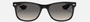 Ray-Ban Junior New Wayfarer Kids RJ9052S 100/11 square sunglasses for kids in full rim injected, with polished black frame, and light/dark grey lenses. 47mm in lens size, 15mm in bridge size, and 125mm in temple length.