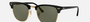 Ray-Ban Clubmaster Classic RB3016 901/58 square sunglasses for unisex in full rim plastic, with black on gold frame, and green lenses. 49mm in lens size, 21mm in bridge size, and 140mm in temple length.