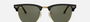 Ray-Ban Clubmaster Classic RB3016 901/58 square sunglasses for unisex in full rim plastic, with black on gold frame, and green lenses. 49mm in lens size, 21mm in bridge size, and 140mm in temple length.